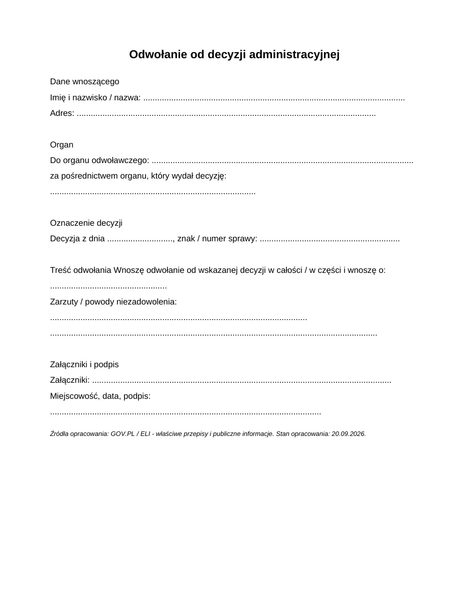 Odwołanie od decyzji administracyjnej