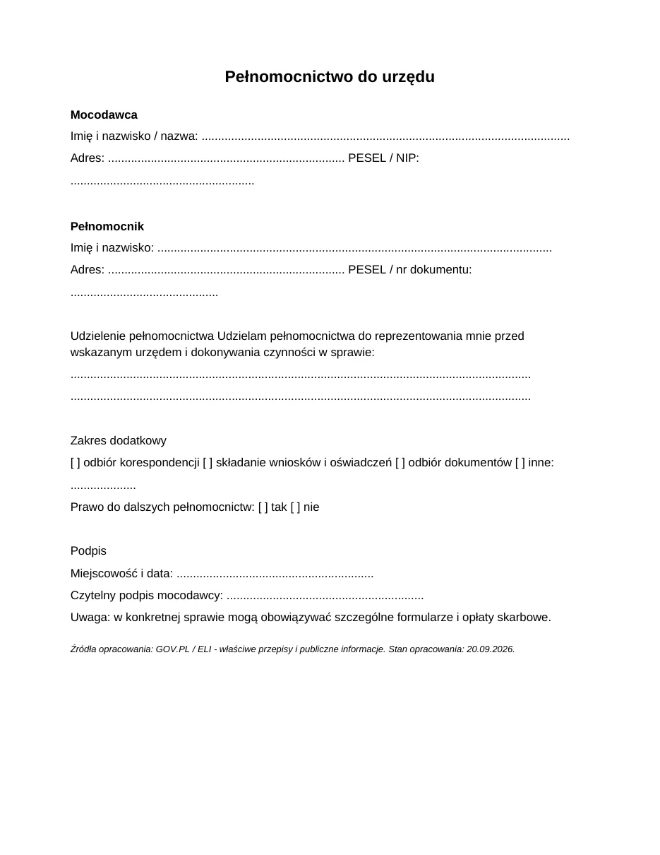Pełnomocnictwo do urzędu