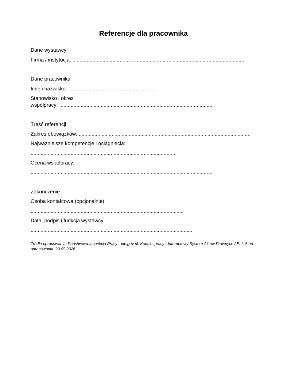 Referencje dla pracownika