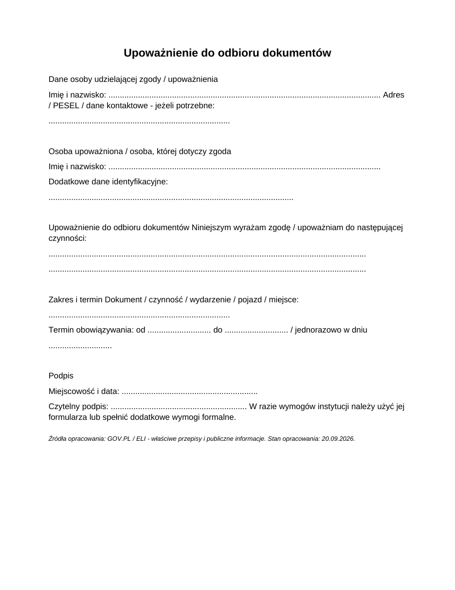 Upoważnienie do odbioru dokumentów