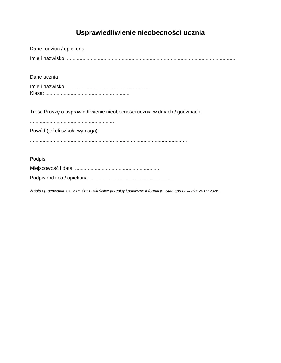 Usprawiedliwienie nieobecności ucznia